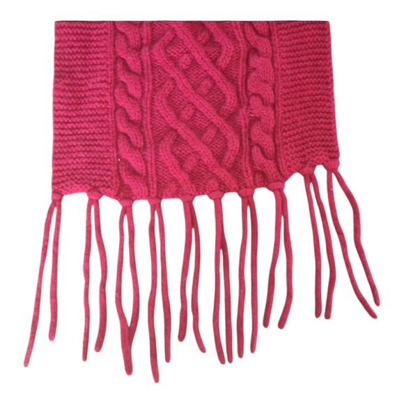 Mariele Waithe !00% Cashmere Scarf Cable Knit Fringe Crimson Red Burgundy - Picture 2 of 9